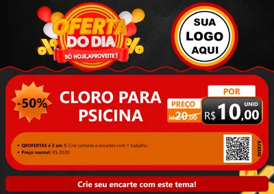 Modelo de Cartaz para Cartaz A4 Horizontal com o tema Oferta do Dia - Só hoje, Aproveite! para Produtos para Piscina