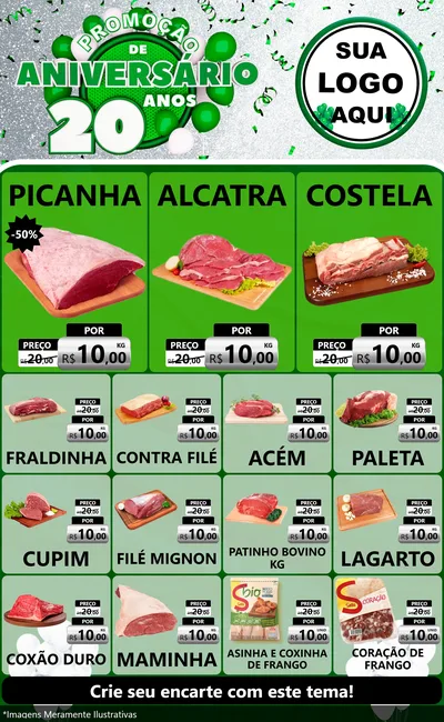 Modelo de Encarte para Encarte Grande com o tema Promoção de Aniversário - 20 Anos para Açougue