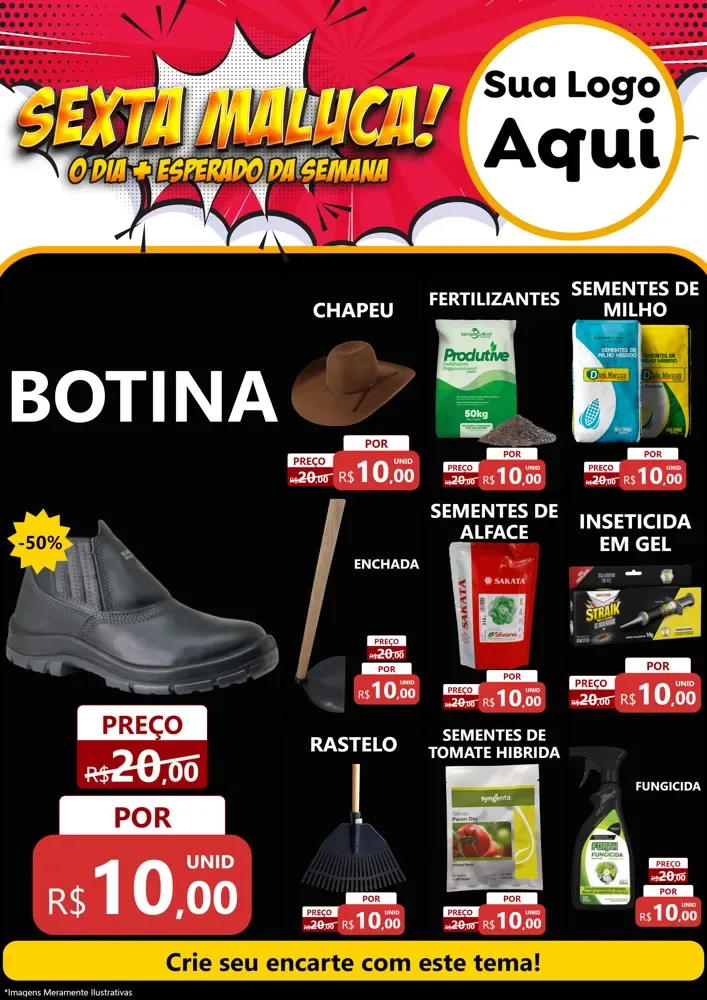 Modelo de Encarte para Encarte A4 Vertical com o tema Sexta Maluca! para Agropecuária