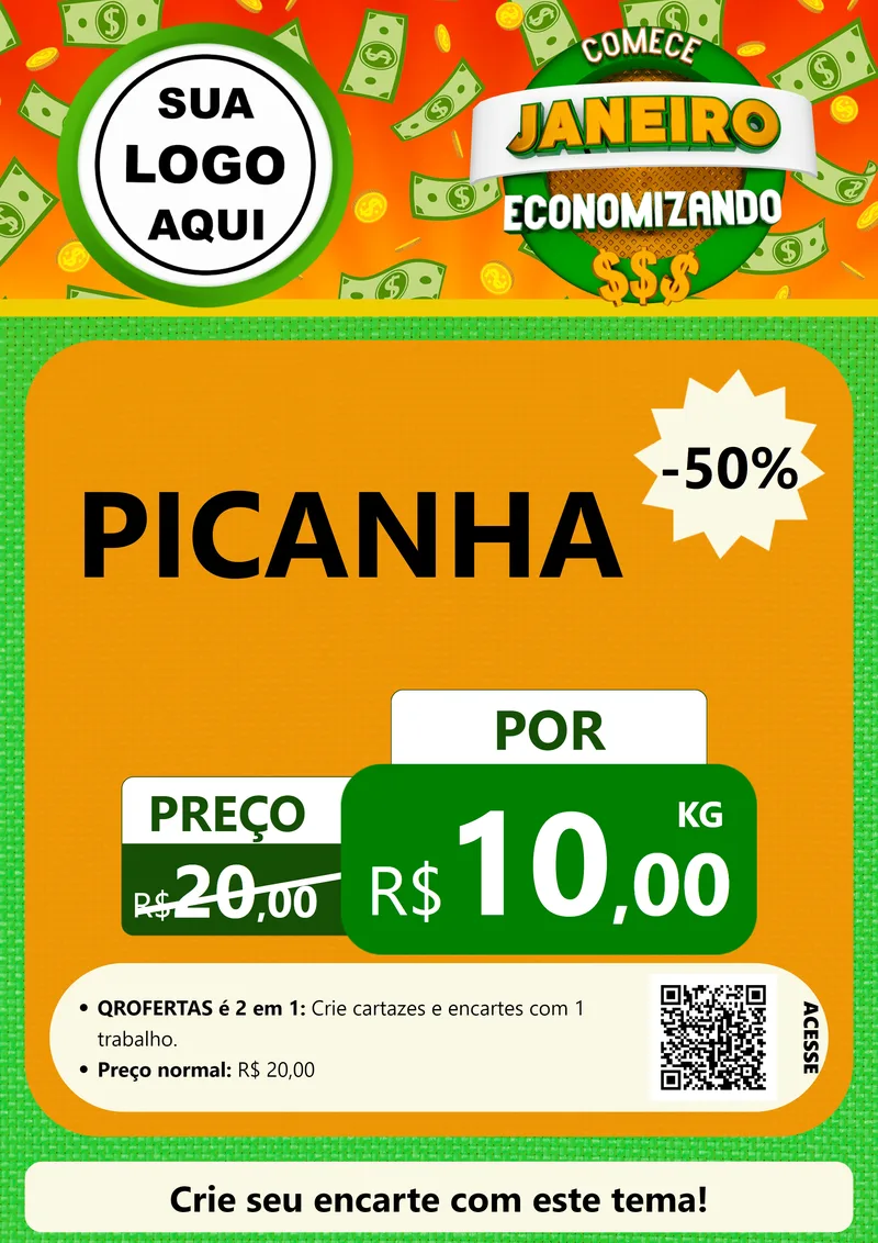 Modelo de Cartaz para Cartaz A4 Vertical com o tema Comece Janeiro Economizando para Açougue