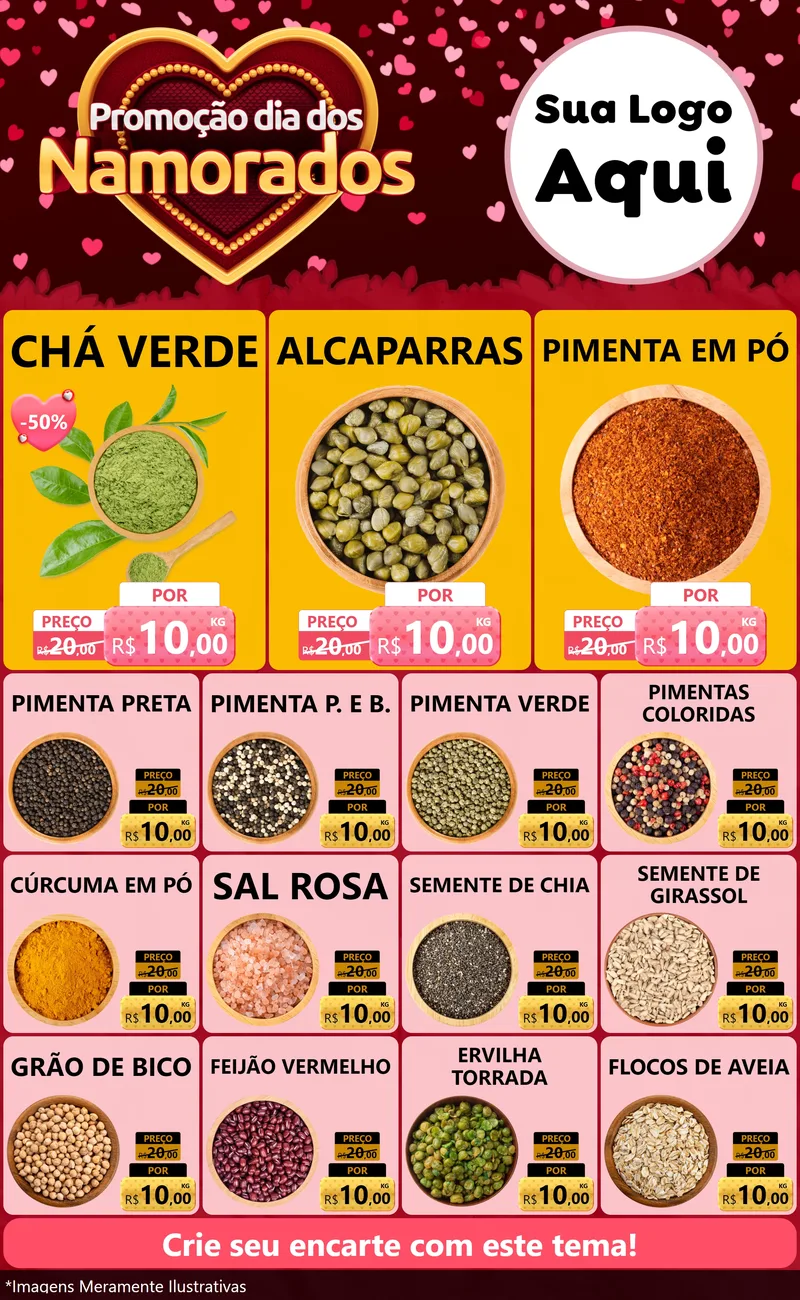 Modelo de Encarte para Encarte Grande com o tema Promoção Dia Dos Namorados para Produtos Naturais
