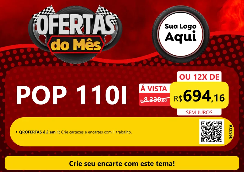 Modelo de Cartaz para Cartaz A4 Horizontal com o tema Ofertas do Mês - Autopeças para Concessionaria de Motos