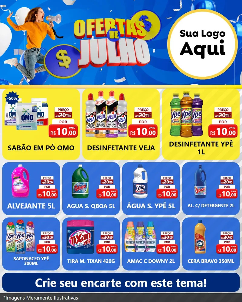 Modelo de Rede Social para Feed Instagram com o tema Ofertas de Julho para Produtos de Limpeza