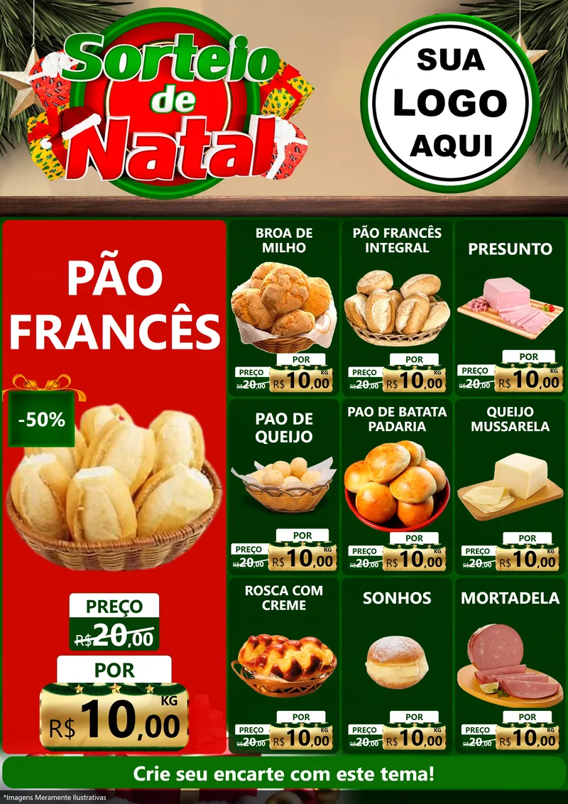 Modelo de Encarte para Encarte A4 Vertical com o tema Sorteio de Natal para Padaria