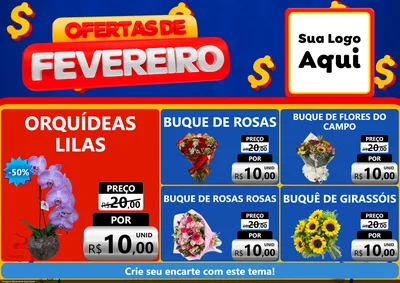Modelo de Encarte para Encarte A4 Horizontal com o tema Ofertas de Fevereiro para Floricultura e jardim