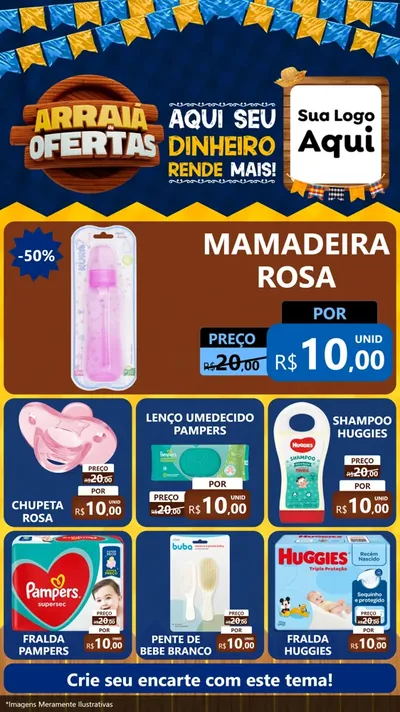Modelo de Rede Social para Stories com o tema Arraiá de Ofertas - Junina para Bebês