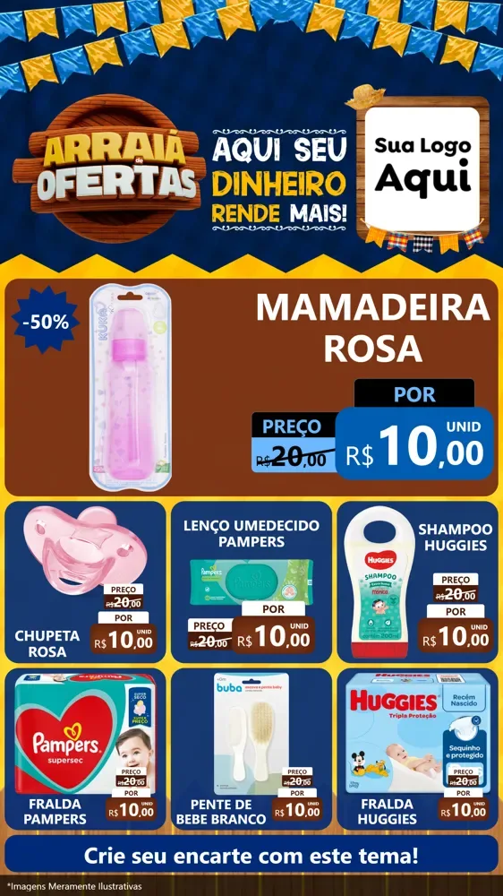Modelo de Rede Social para Stories com o tema Arraiá de Ofertas - Junina para Bebês