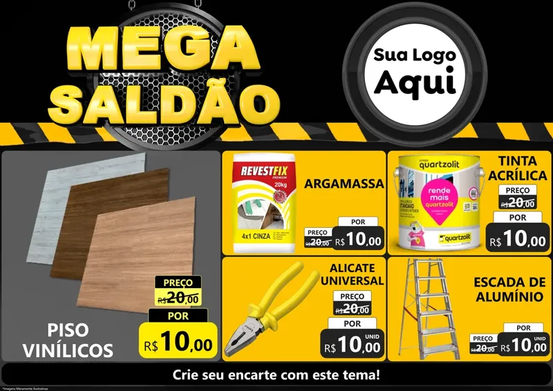Modelo de Encarte para Encarte A4 Horizontal com o tema Mega Saldão para Material para Construção