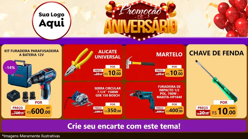 Modelo de TV para TV Horizontal com o tema Promoção de Aniversário para Maquinas e Ferramentas
