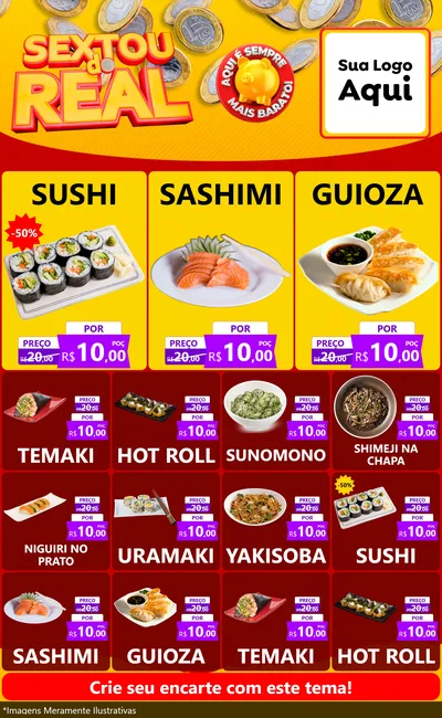 Modelo de Encarte para Encarte Grande com o tema Sextou do Real para Comida japonesa