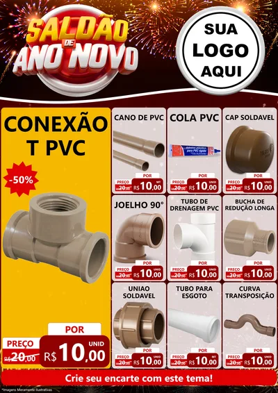 Modelo de Encarte para Encarte A4 Vertical com o tema Saldão de Ano Novo para Tubos e conexões