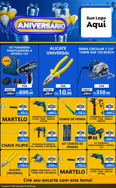 Modelo de Encarte para Encarte Grande com o tema Aniversário para Maquinas e Ferramentas