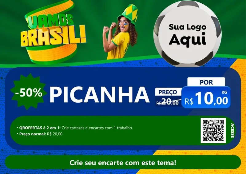 Modelo de Cartaz para Cartaz A4 Horizontal com o tema Vamos Brasil - Copa para Açougue
