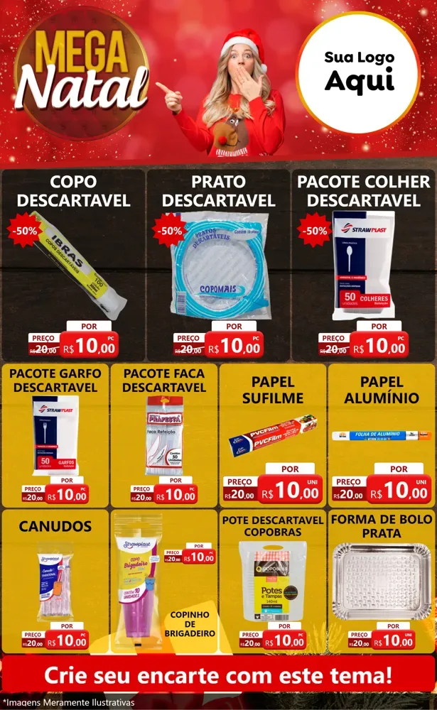 Modelo de Encarte para Encarte Grande com o tema Mega Natal para Embalagens