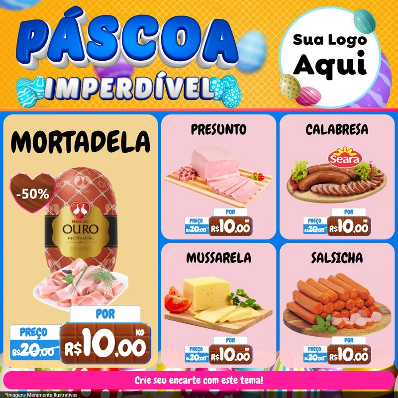 Modelo de Rede Social para Feed Facebook com o tema Páscoa Imperdível para Frios e Laticínios