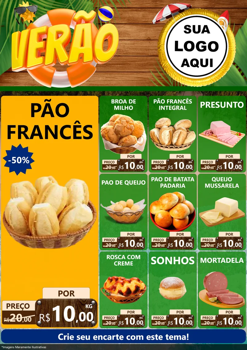 Modelo de Encarte para Encarte A4 Vertical com o tema Verão para Padaria