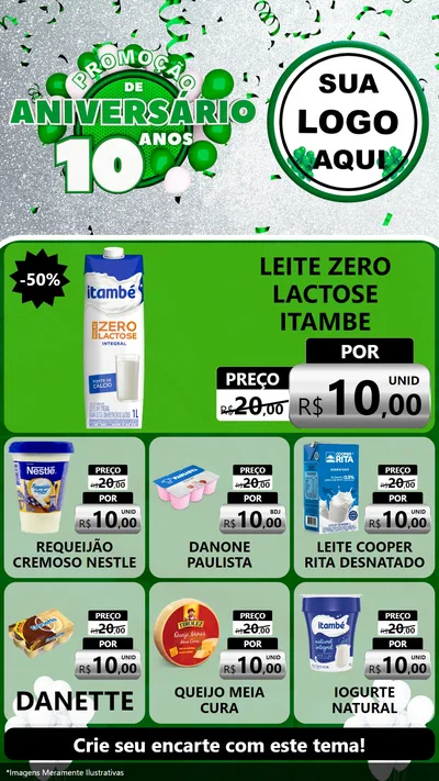 Modelo de Rede Social para Stories com o tema Promoção de Aniversário - 10 Anos para Frios e Laticínios