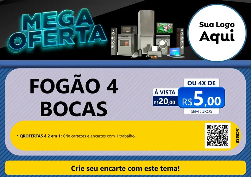 Modelo de Cartaz para Cartaz A4 Horizontal com o tema Mega Oferta - Eletro para Móveis e Eletro