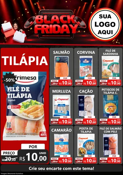 Modelo de Encarte para Encarte A4 Vertical com o tema Black Friday para Peixaria
