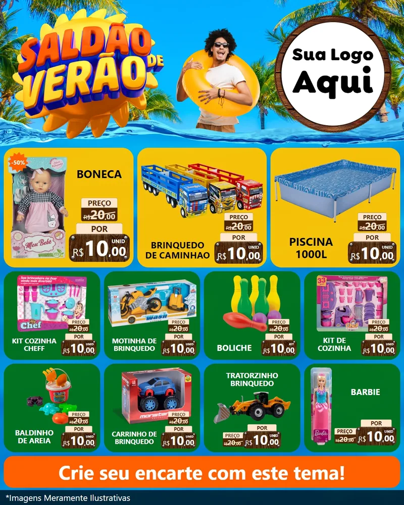 Modelo de Rede Social para Feed Instagram com o tema Saldão de Verão para Brinquedos