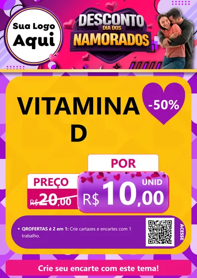 Modelo de Cartaz para Cartaz A4 Vertical com o tema Desconto Dia dos Namorados para Farmácia