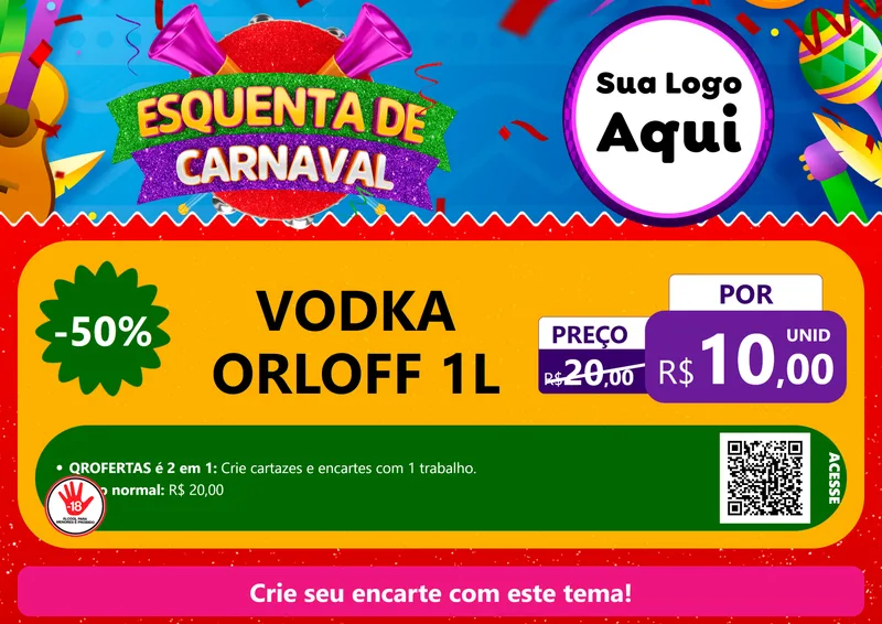 Modelo de Cartaz para Cartaz A4 Horizontal com o tema Esquenta de Carnaval para Distribuidora de bebidas