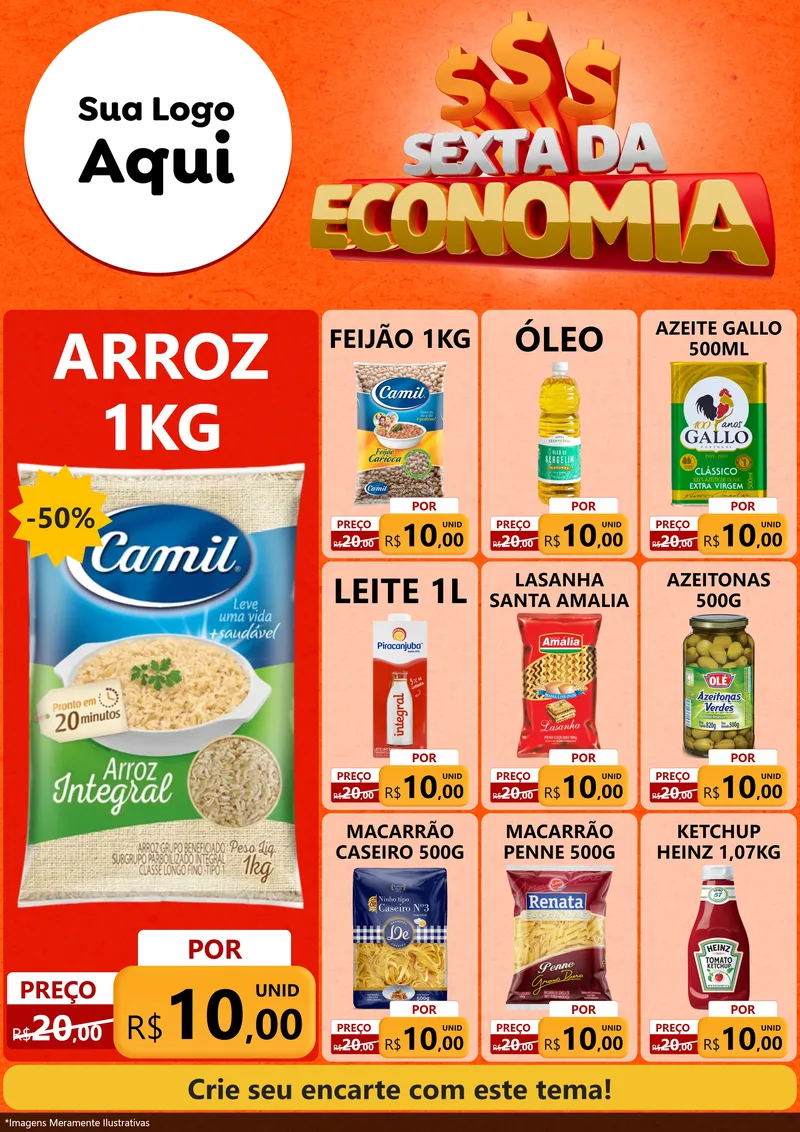 Modelo de Encarte para Encarte A4 Vertical com o tema Sexta da Economia para Supermercado