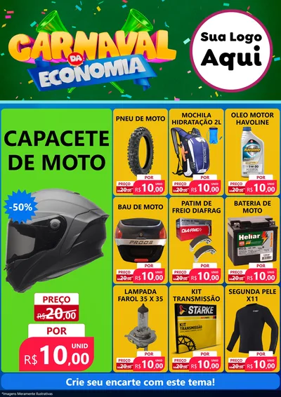 Modelo de Encarte para Encarte A4 Vertical com o tema Carnaval da Economia para Moto peças