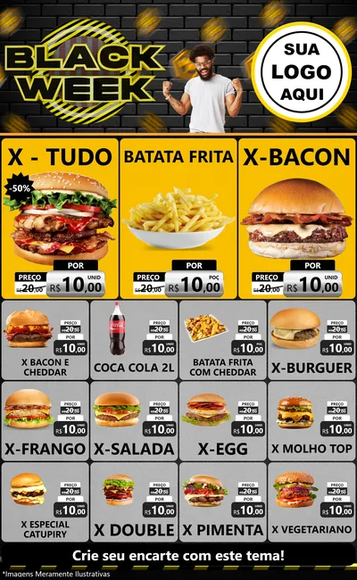Modelo de Encarte para Encarte Grande com o tema Black Week para Hamburgueria