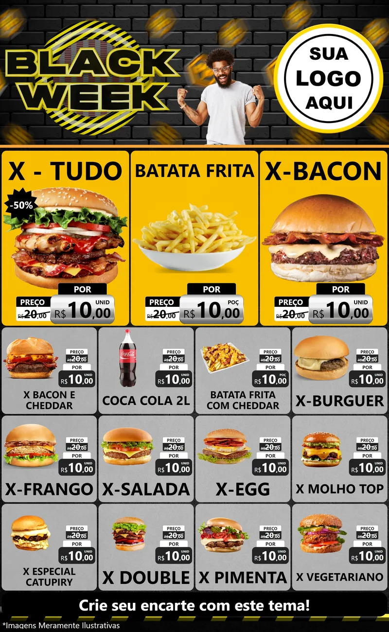 Modelo de Encarte para Encarte Grande com o tema Black Week para Hamburgueria
