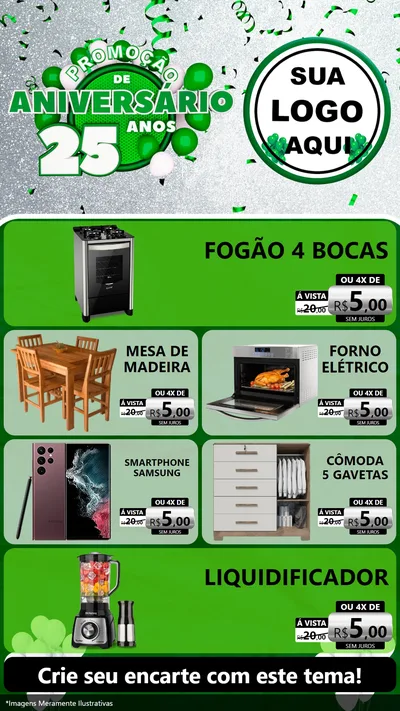 Modelo de TV para TV Vertical com o tema Promoção de Aniversário - 25 Anos para Móveis e Eletro
