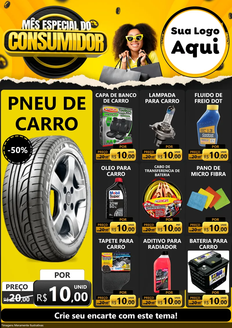 Modelo de Encarte para Encarte A4 Vertical com o tema Mês Especial do Consumidor para Auto peças