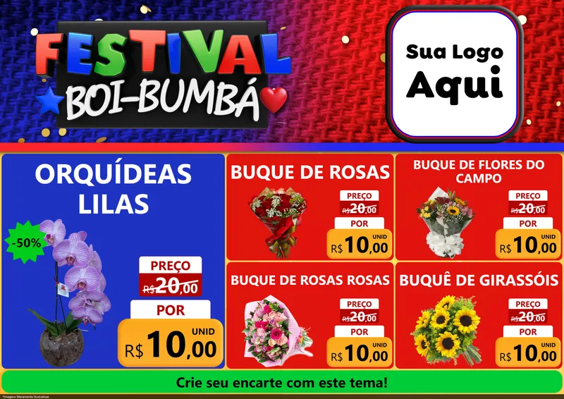 Modelo de Encarte para Encarte A4 Horizontal com o tema Festival Boi-Bumbá para Floricultura e jardim