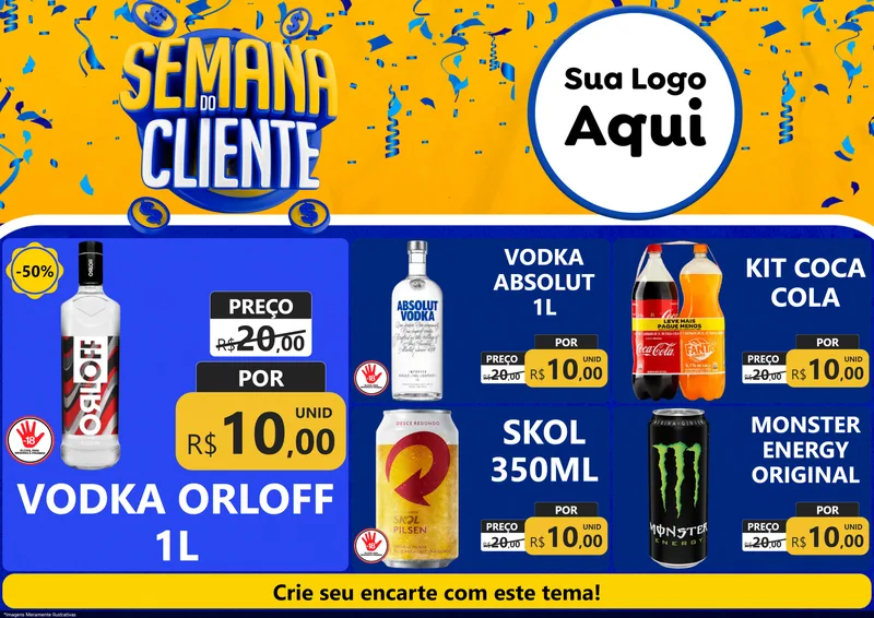 Modelo de Encarte para Encarte A4 Horizontal com o tema Semana do Cliente para Distribuidora de bebidas