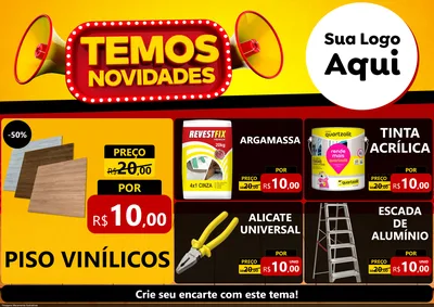 Modelo de Encarte para Encarte A4 Horizontal com o tema Temos Novidades para Material para Construção