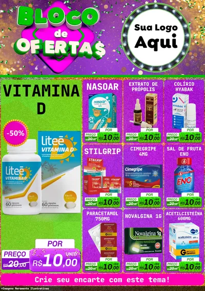 Modelo de Encarte para Encarte A4 Vertical com o tema Bloco de Ofertas para Farmácia