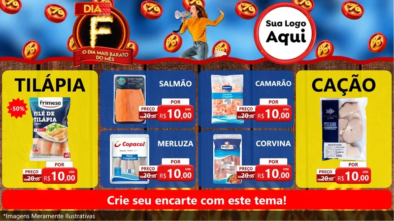 Modelo de TV para TV Horizontal com o tema Dia F - O Dia Mais Barato Do Mês para Peixaria