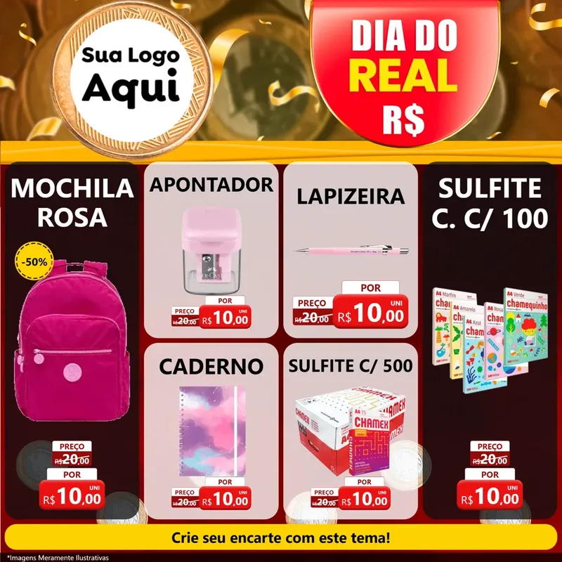 Modelo de Rede Social para Feed Facebook com o tema Dia do Real para Papelaria