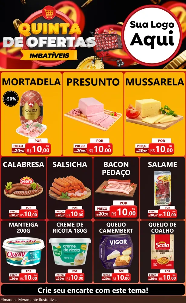 Modelo de Encarte para Encarte Grande com o tema Quinta de Ofertas Imbatíveis para Frios e Laticínios