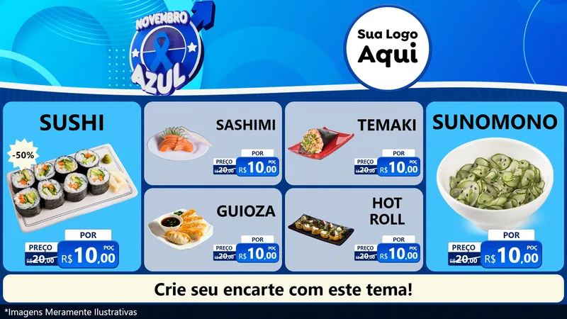 Modelo de TV para TV Horizontal com o tema Novembro Azul para Comida japonesa