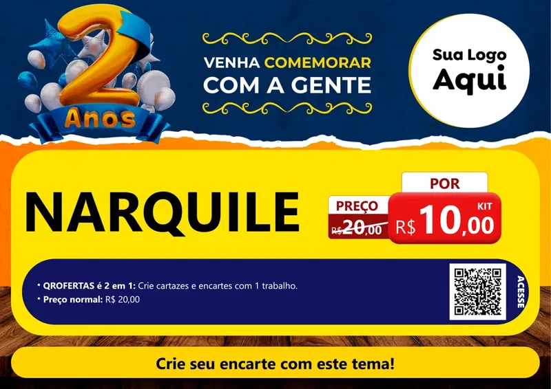 Modelo de Cartaz para Cartaz A4 Horizontal com o tema Aniversário de 2 anos para Tabacaria