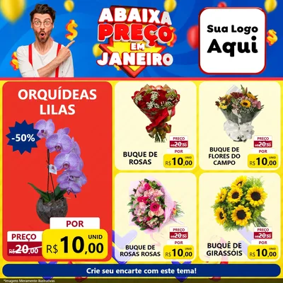 Modelo de Rede Social para Feed Facebook com o tema Abaixa Preço em Janeiro para Floricultura e jardim