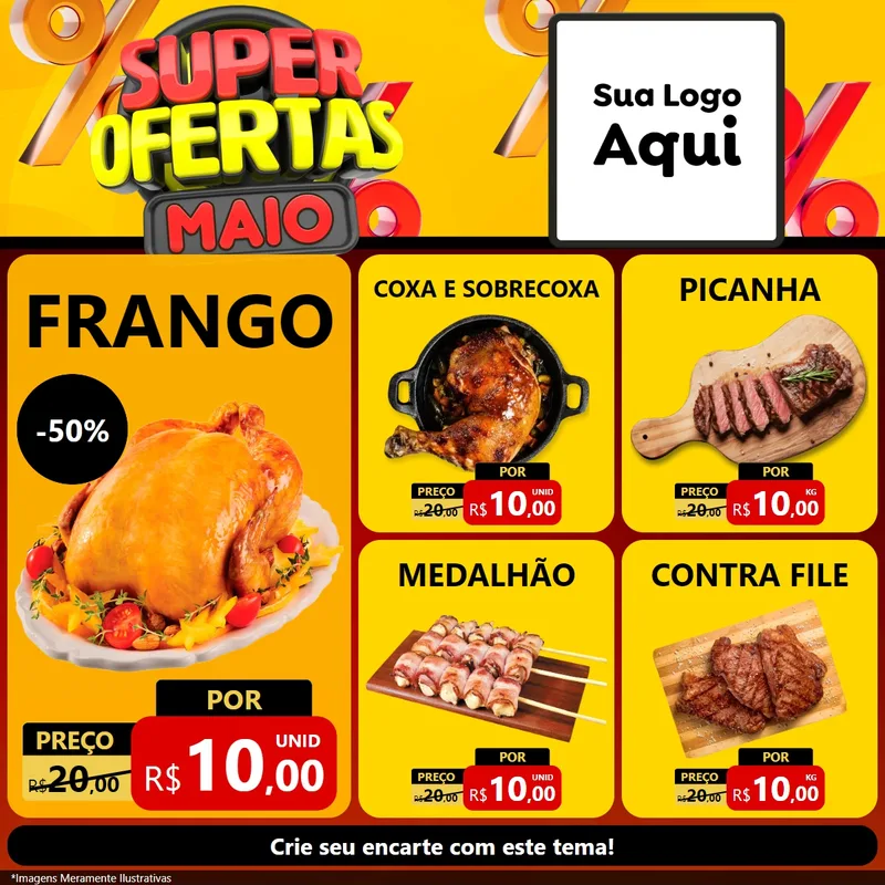 Modelo de Rede Social para Feed Facebook com o tema Super Ofertas Maio para Assados
