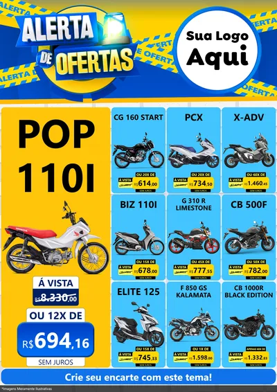 Modelo de Encarte para Encarte A4 Vertical com o tema Alerta de Ofertas para Concessionaria de Motos