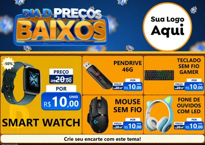 Modelo de Encarte para Encarte A4 Horizontal com o tema Dia D Preço Baixo para Informática