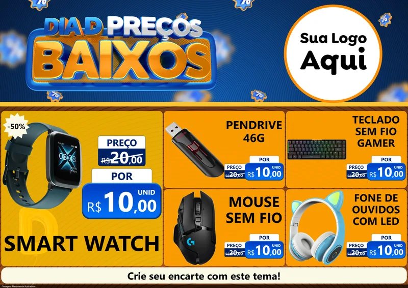 Modelo de Encarte para Encarte A4 Horizontal com o tema Dia D Preço Baixo para Informática