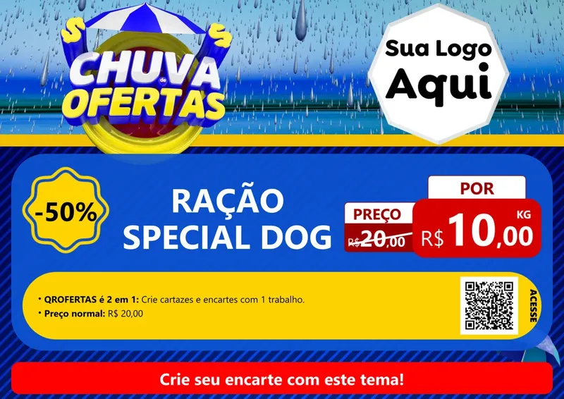 Modelo de Cartaz para Cartaz A4 Horizontal com o tema Chuva de Ofertas para Pet Shop
