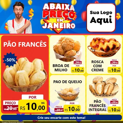 Modelo de Rede Social para Feed Facebook com o tema Abaixa Preço em Janeiro para Padaria