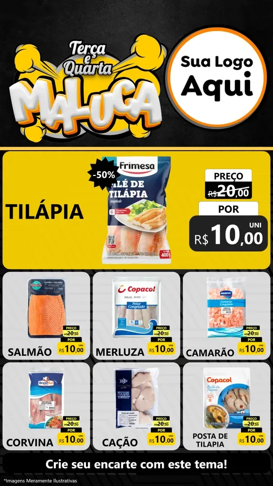 Modelo de Rede Social para Stories com o tema Terça e Quarta Maluca para Peixaria