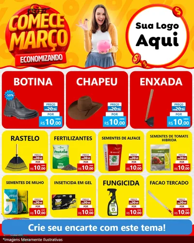 Modelo de Rede Social para Feed Instagram com o tema Comece Março Economizando para Agropecuária